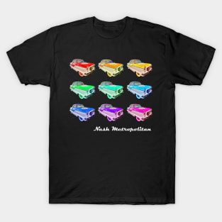 Nash Metropolitan (rainbow colors in a grid + name in white) - classic vintage cars reimagined T-Shirt